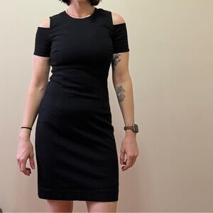 Trina Turk Black Cold-Shoulder Sheath Dress with Lace Hem